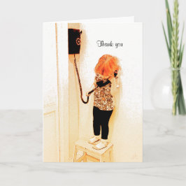 古く黒い電話で話している小さな女の子 カード