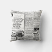 古く黒く及び白い新聞、ヴィンテージのレトロ広告 クッション (裏面)