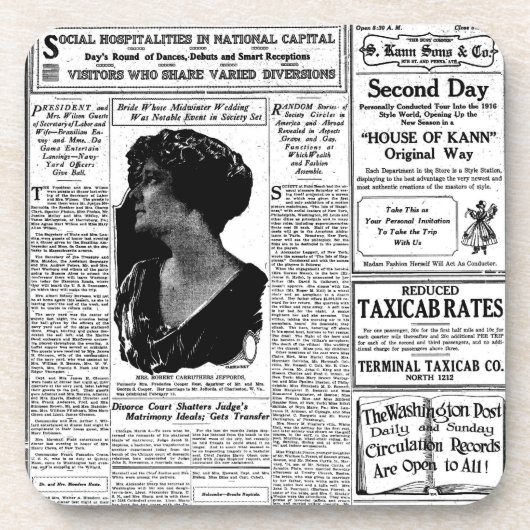 古く黒く及び白い新聞、ヴィンテージのレトロ広告 コースター (正面)