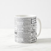 古く黒く及び白い新聞、ヴィンテージのレトロ広告 コーヒーマグカップ (正面右)