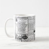 古く黒く及び白い新聞、ヴィンテージのレトロ広告 コーヒーマグカップ (左)