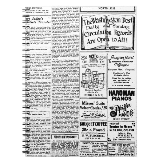 古く黒く及び白い新聞、ヴィンテージのレトロ広告 ノートブック (正面)