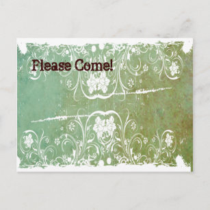 古さびの緑のぼろぼろのシックな招待状 インビテーションポストカード
