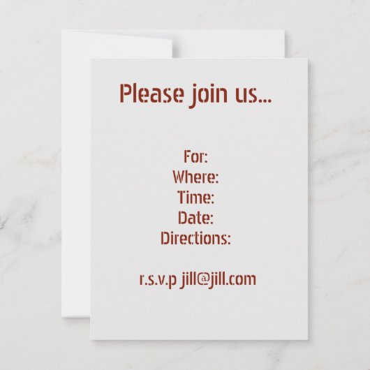 古びた倉庫の木の板のヴィンテージな風合いを再現した、赤と白の剥げかけたペイントが特徴のシャビーな商品 招待状 (裏面)