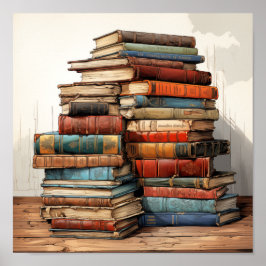 古カラフル本ポスター ポスター