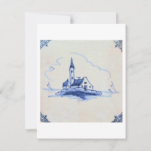 古クラシック品デルフトブルータイル-教会 招待状 (正面)