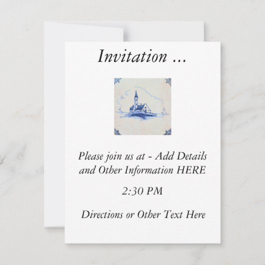 古クラシック品デルフトブルータイル-教会 招待状 (裏面)