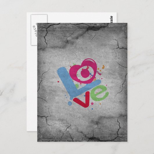 古クールい色彩の鮮やか灰色の割れた壁の上に愛 ポストカード (正面/裏面)