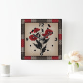 古グランジいレトロヴィンテージケシ赤い花fl スクエア壁時計 (ホーム)