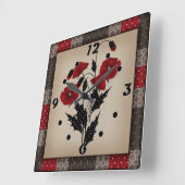 古グランジいレトロヴィンテージケシ赤い花fl スクエア壁時計 (傾斜)