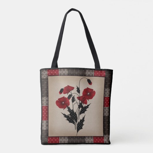 古グランジいレトロヴィンテージケシ赤い花fl トートバッグ (裏面)