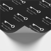 古パーソナライズされたヴィンテージ骨格鍵白黒 ラッピングペーパー (角)