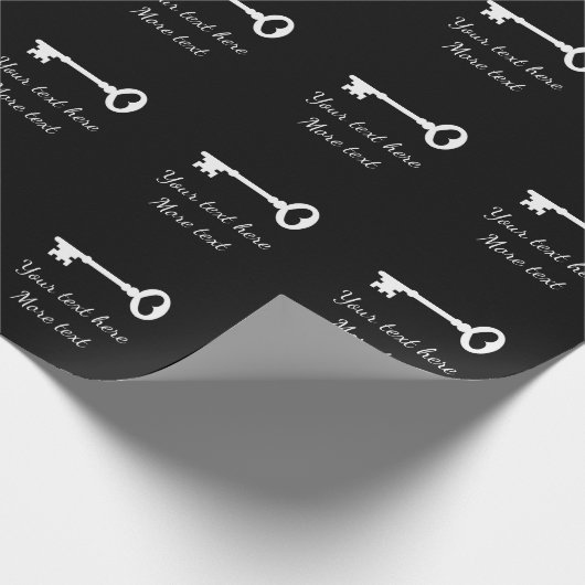 古パーソナライズされたヴィンテージ骨格鍵白黒 ラッピングペーパー (角)