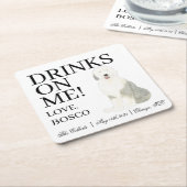 古パーソナライズされた英語のシェプドッグ結婚ズ スクエアペーパーコースター (アングル)