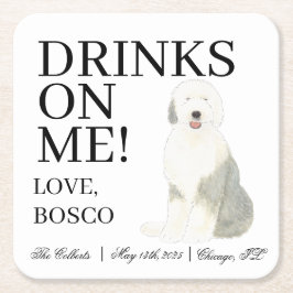 古パーソナライズされた英語のシェプドッグ結婚ズ スクエアペーパーコースター