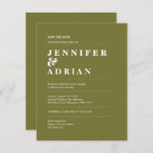 古ミニマルい苔の緑の結婚式の日付を保存 (正面/裏面)