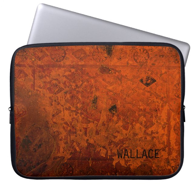 古中世の革製本カバー ラップトップスリーブ (正面)