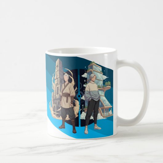 古代と現代の建築のコントラストアート コーヒーマグカップ (右)