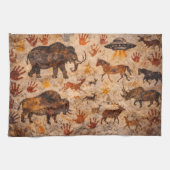 古代のこだま洞窟壁画と手形の紅茶へ キッチンタオル (横)