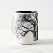 古代のオークの木の木炭画 ツートーンマグカップ (正面左)