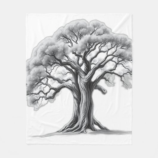 古代のオークの木の木炭画 フリースブランケット (正面)