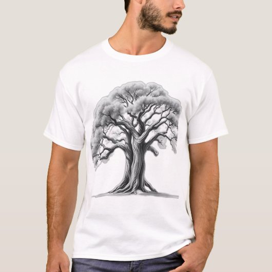 古代のオークの木の木炭画 Tシャツ (正面)