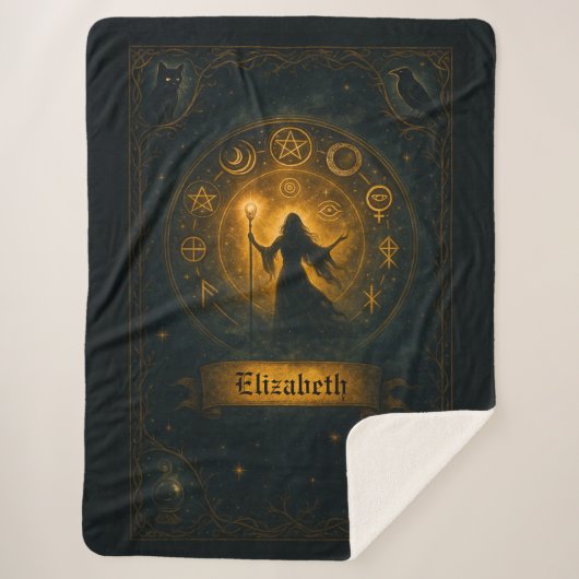 古代のシンボル&魔法の魔術師名前をカスタムする シェルパブランケット (正面)