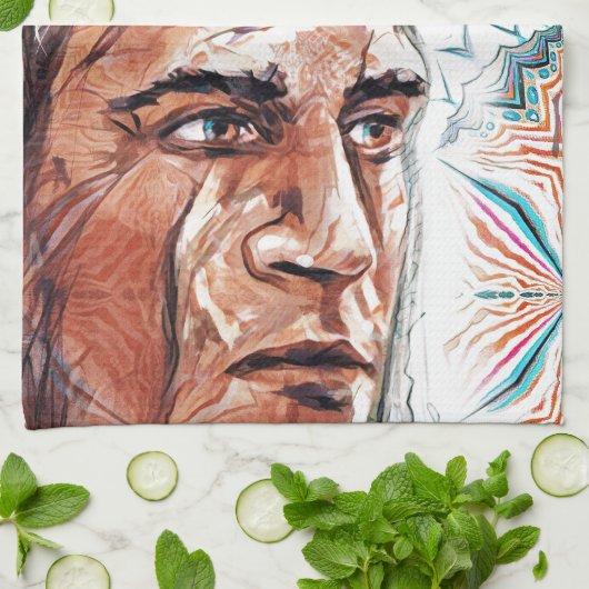 古代のチーフタンとフラクタル模様 キッチンタオル (折り畳み)