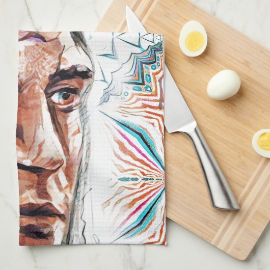 古代のチーフタンとフラクタル模様 キッチンタオル