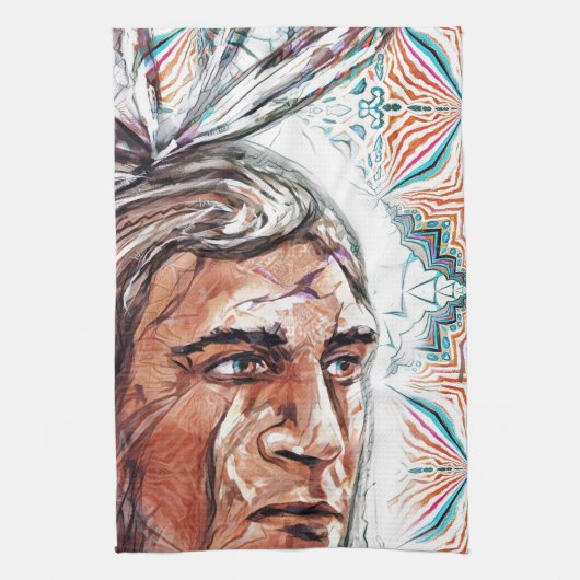 古代のチーフタンとフラクタル模様 キッチンタオル (縦)