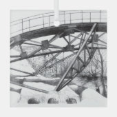 古代のフットブリッジペンシラートモノクロ ガラスオーナメント (正面)