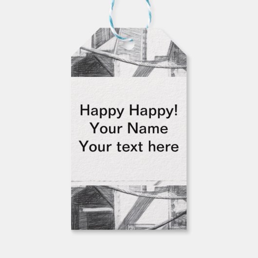 古代のフットブリッジペンシラートモノクロ ギフトタグ (裏面)