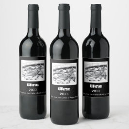 古代のフットブリッジペンシラートモノクロ ワインラベル