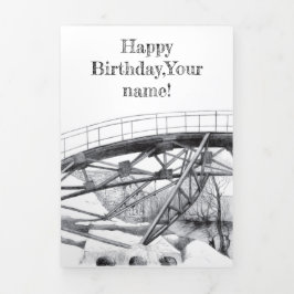 古代のフットブリッジペンシラートモノクロ 三つ折りカード