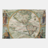 古代の世界地図 - アメリカラテンアメリカの古地図、テオドル・ド・ブリ キッチンタオル (横)