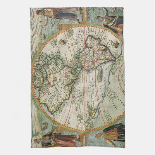 古代の世界地図 - アメリカラテンアメリカの古地図、テオドル・ド・ブリ キッチンタオル (縦)