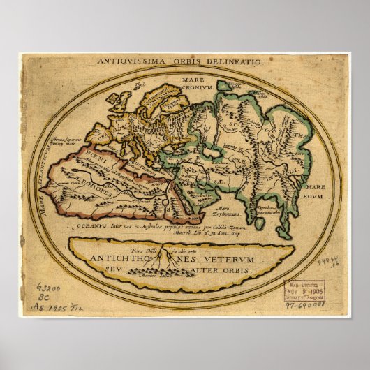 古代の世界地図 – 不明な日付 ポスター (正面)