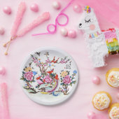 古代の中国のフローラの鳥の白い陳腐な ペーパープレート (パーティー)