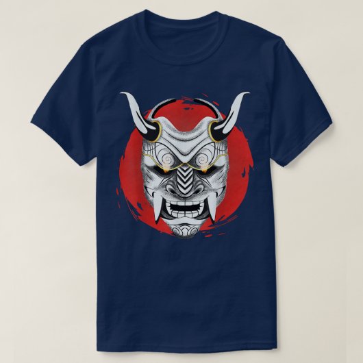 古代の侍日本の鬼のマスク、デザイン鬼サム Tシャツ (デザイン正面)