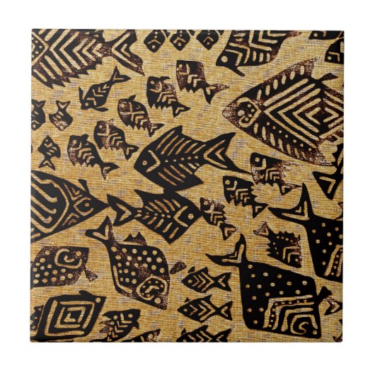 古代の化石の魚 タイル (正面)