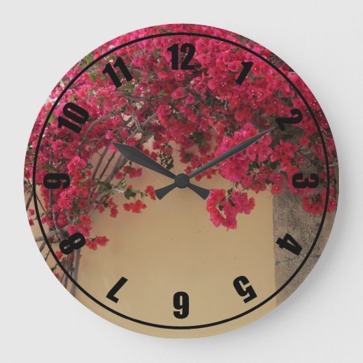 古代の壁の上のブーガンビリア ラージ壁時計 (正面)