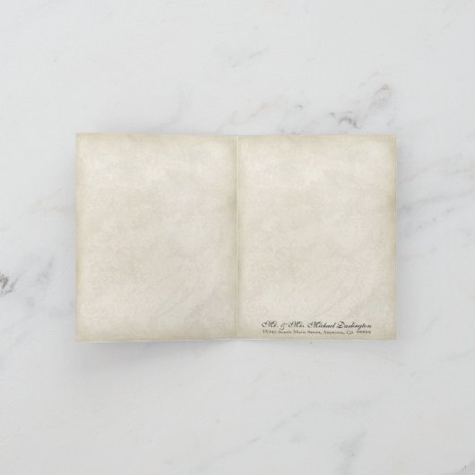 古代の孔雀ビンテージ結婚式ありがとうご注意 サンキューカード (内部)