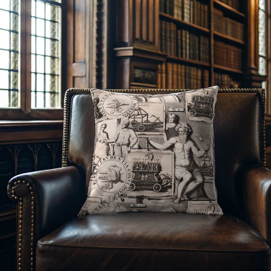 古代の寓意を描くダークアカデミアコラージュ クッション