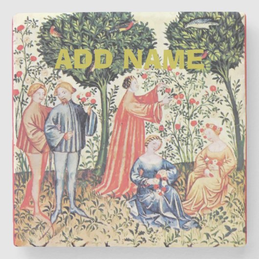 古代の庭園、栽培者、ワイン、編集文字 ストーンコースター (正面)