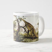 古代の恐竜、板竜が木を食べる ジャンボコーヒーマグカップ (正面右)