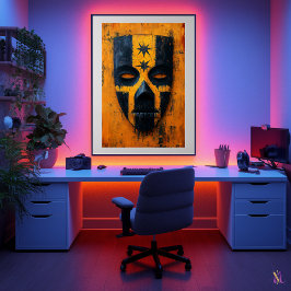 古代の戦士のマスク – メソアメリカン部族 ポスター