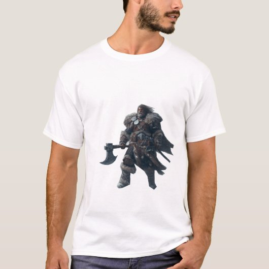 古代の斧を持つ獰猛な野蛮な戦士 Tシャツ (正面)