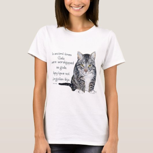 古代の時代、猫は - 猫の知恵 Tシャツ (正面)
