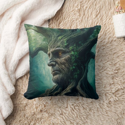 古代の木の神秘的な森のワイズ顔 クッション (ブランケット)