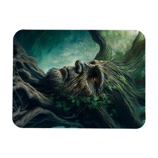 古代の木の神秘的な森のワイズ顔 マグネット (横)